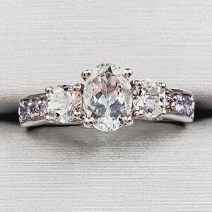 Goshenite & Tanzanite Ring 925 Sterling Silver Ring Three Stone Ring